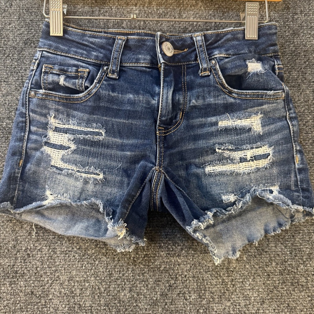 American Eagle Outfitters Denim Shorts Distressed Super Stretch Raw Hem 0